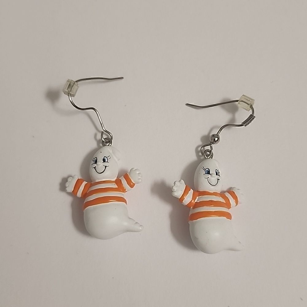 Vintage Hallmark Happy Ghost Striped Shirt Earrings for Pierced Ears Dangle Drop